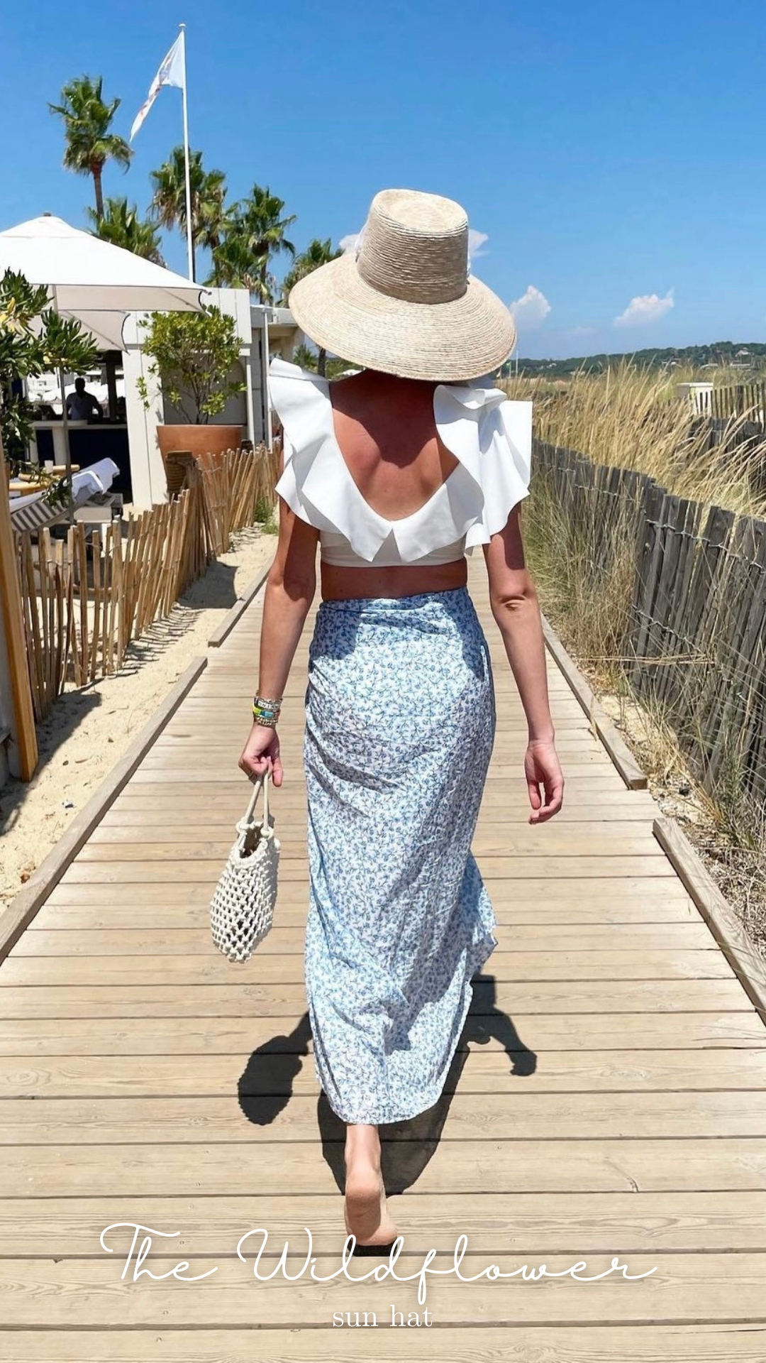 Conjunto de sombrero para el sol para mamá y yo - Flor silvestre y palmito - Cinta de grogrén azul francés