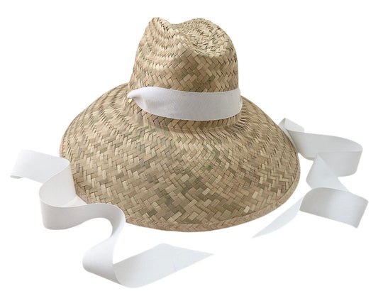 Begonia Sun Hat - Long White Grosgrain Ribbon