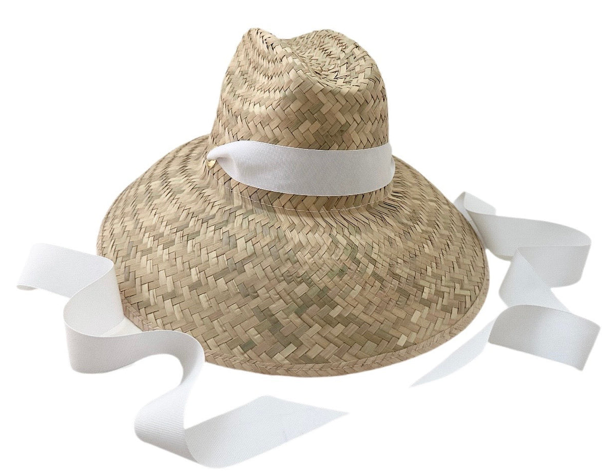 Begonia Sun Hat - Long White Grosgrain Ribbon