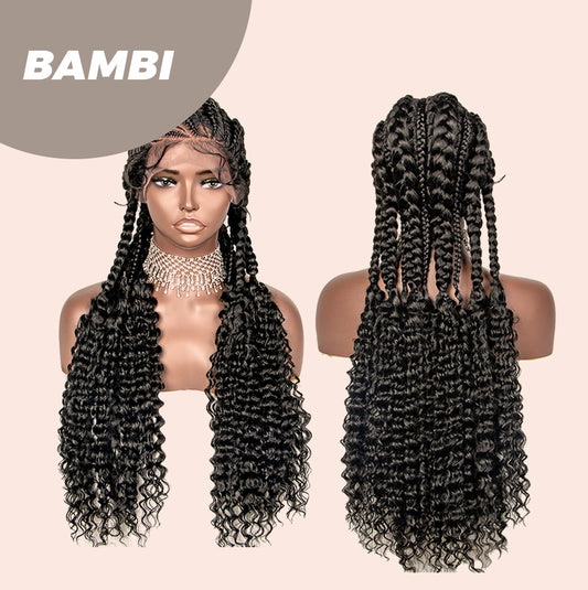 JBEXTENSION 35" Hand-Braided Synthetic Lace Front Box Braided Wigs with Baby Hair for Women Dutch Braids Black Lace Frontal Wigs for Women BAMBI