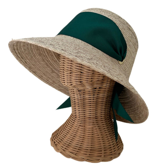 Clematis Bucket Hat - Wide & Short Dark Green Grosgrain Ribbon