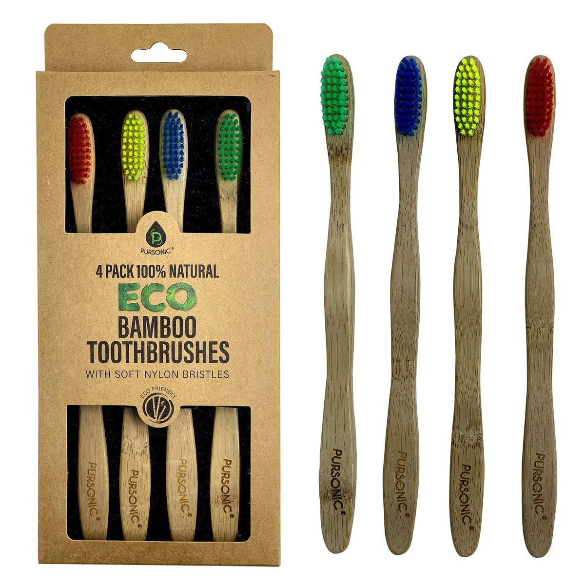 Cepillos de dientes de bambú ecológico 100 % natural (paquete de 4)