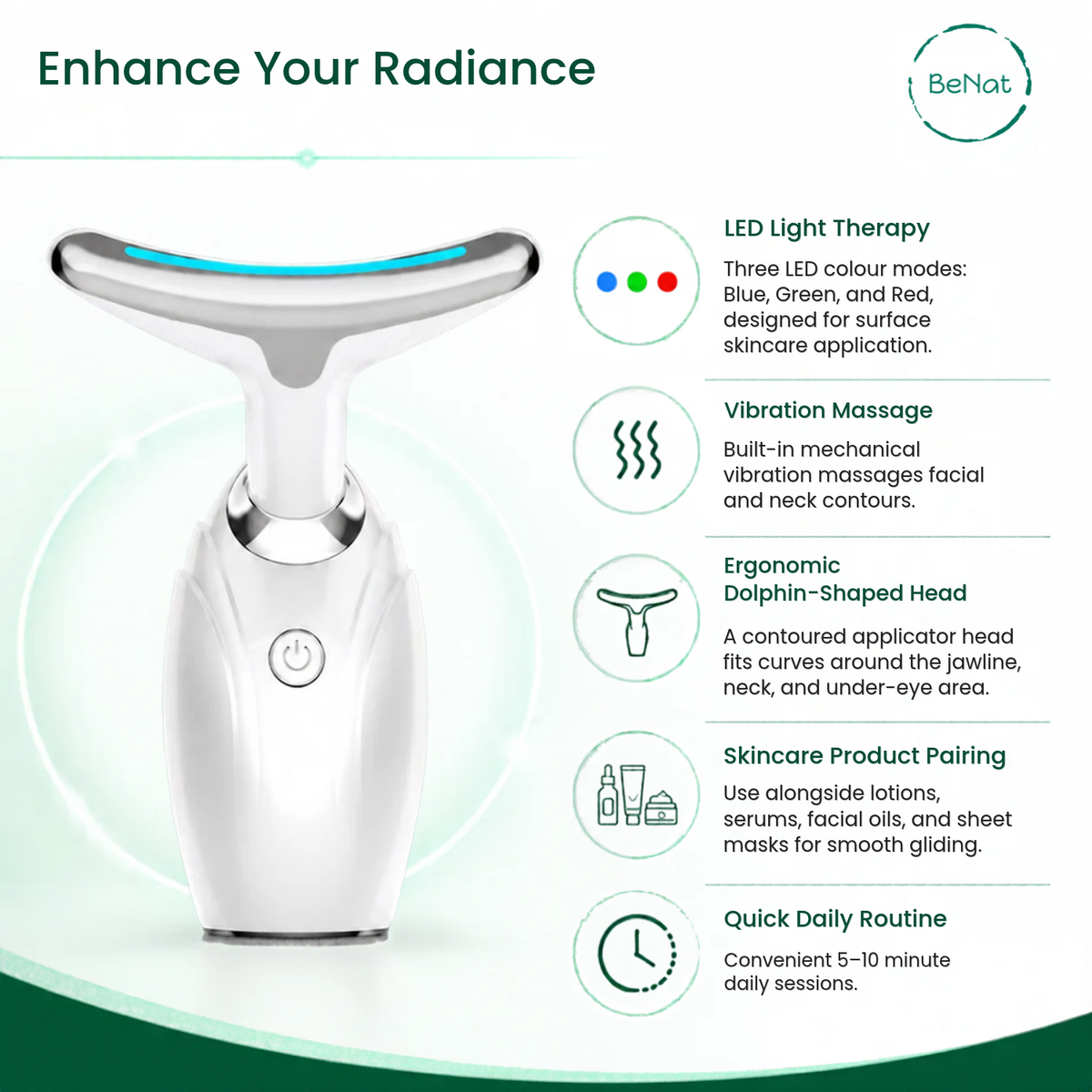Dispositivo de terapia LED para lifting de cuello y rostro