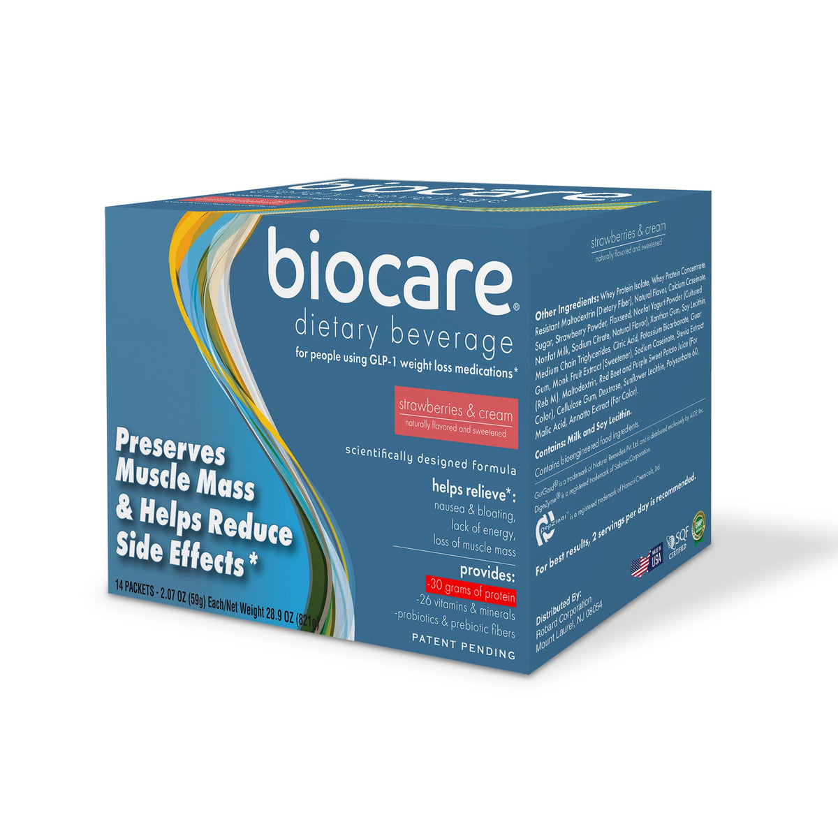 Bebida dietética Biocare de fresas con nata y proteína (30 g) (14 raciones)