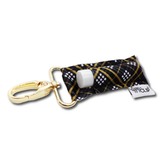 Black and Gold Plaid LippyClip® Lip Balm Holder