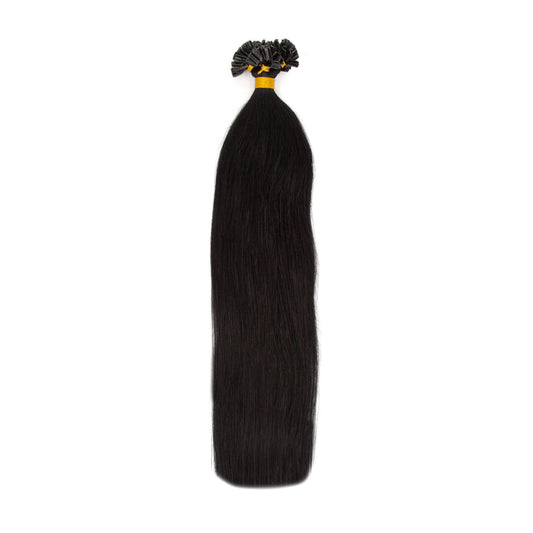 Extensiones de cabello humano con punta en U, color negro azabache, extensiones de cabello con punta de uña Fusion, cabello Remy real, 20 pulgadas, 1 gramo por hebra, 20 hebras