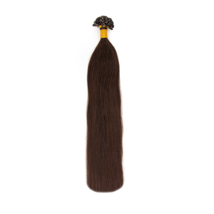 U Tip Hair Extensions Human Hair Color 2 D.Brown Fusion Nail Tip 1 Gram Per Strand 20 Strand