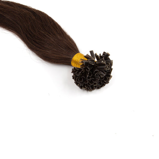 U Tip Hair Extensions Human Hair Color 2 D.Brown Fusion Nail Tip 1 Gram Per Strand 20 Strand