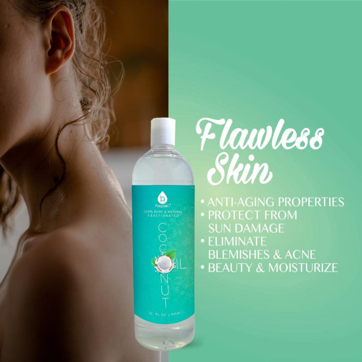 Aceite 100% puro para masajes, recetas terapéuticas y aceites esenciales, coco fraccionado, 947 ml