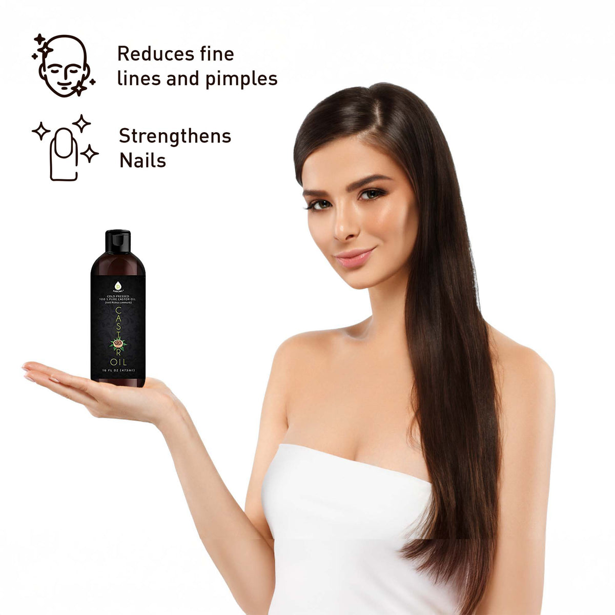 Paquete para fortalecer el cabello: aceite de coco fraccionado Pursonic, secador y cepillo voluminizador de un solo paso, y aceite de ricino prensado en frío.