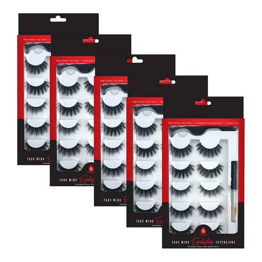 Pursonic 5-Pack Faux Mink Style False Eyelashes Bundle – 25 Pairs with Glue & Applicator