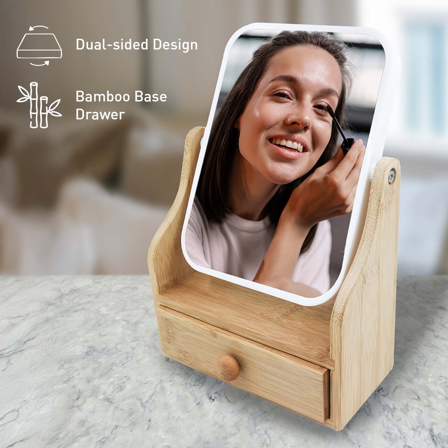 Pursonic Beauty Essentials Set – Studio Makeup Brush Set, Multi-Shape Sponges, and Dual-Sided Vanity Mirror with Bamboo Base