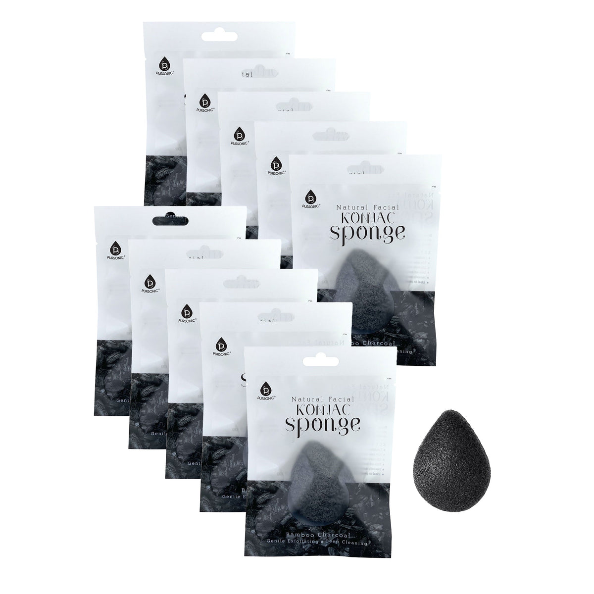 Esponjas Konjac de Carbón de Bambú Natural Pursonic (Paquete de 10)
