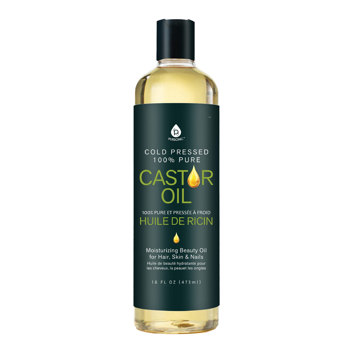 Aceite de ricino 100% puro prensado en frío, 16 oz