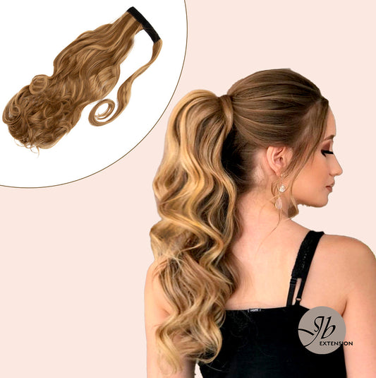 JBEXTESION LONG CURLY PONYTAIL with HIGHLINES Heat Resistant Wrap Around Ponytail 27 INCH