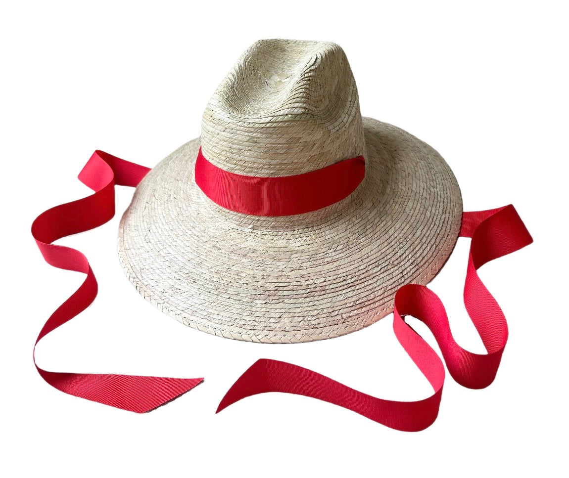 Petunia Girl's Sun Hat - Red Long Grosgrain Ribbon