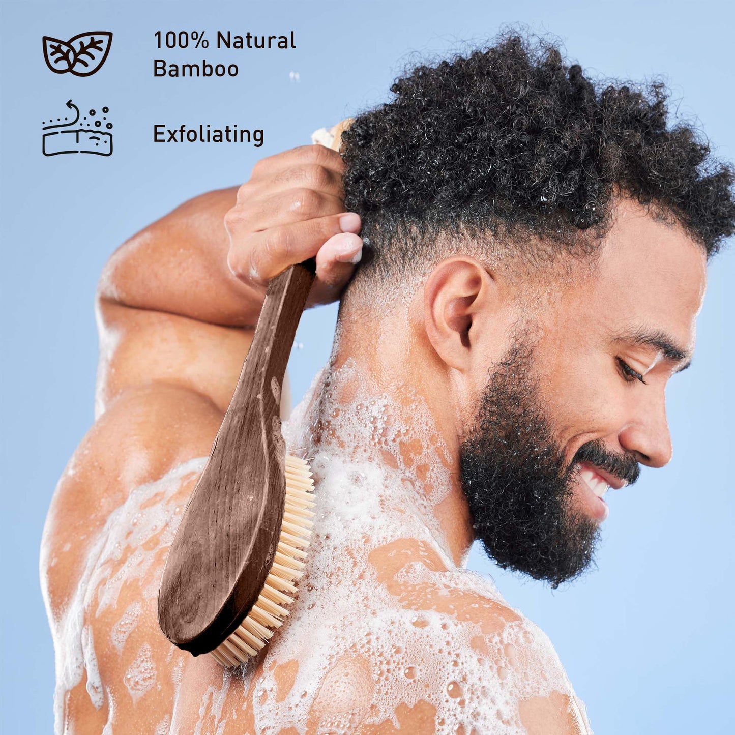 Bath Body Brush With Long Bamboo Handle