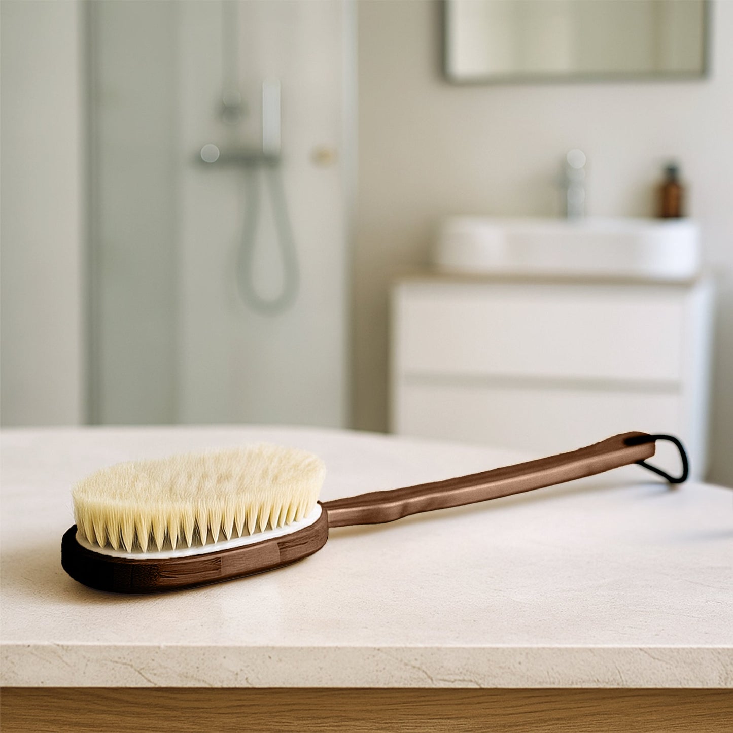 Bath Body Brush With Long Bamboo Handle