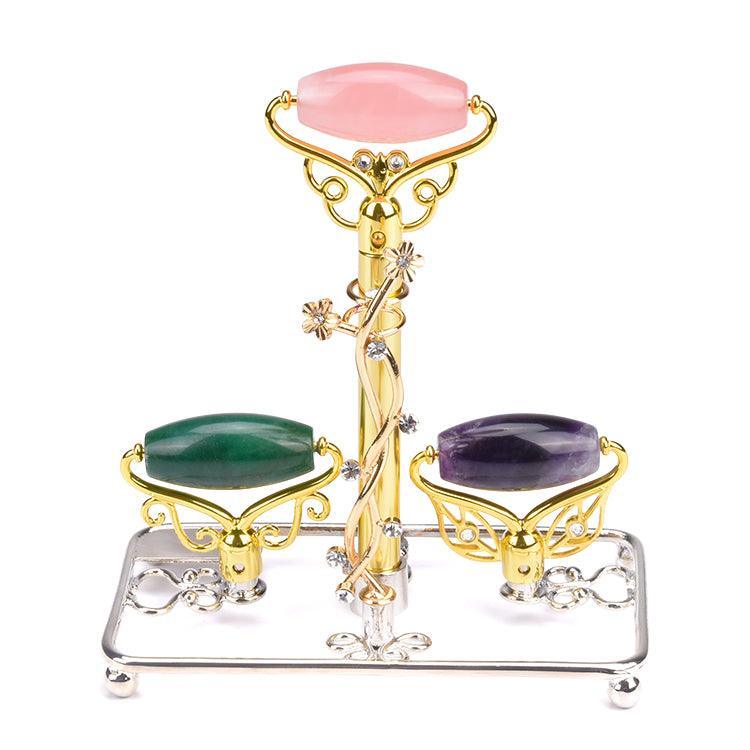 Édition limitée - Baguette magique - Rouleau de massage facial en jade, quartz rose et améthyste avec support