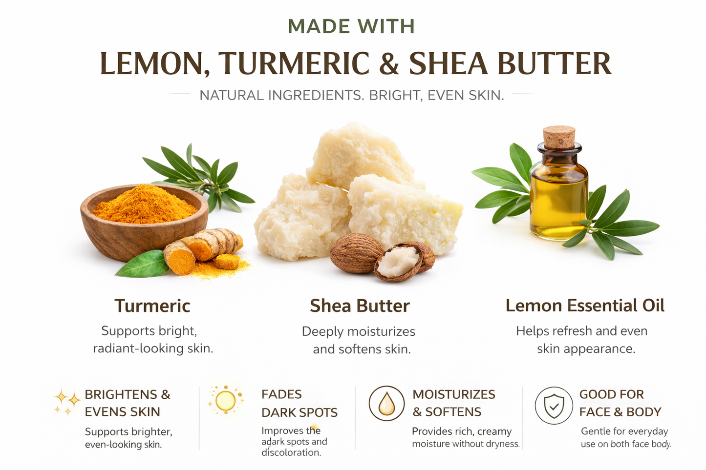 Savon en barre au beurre de karité, citron et curcuma – Nettoyant éclaircissant