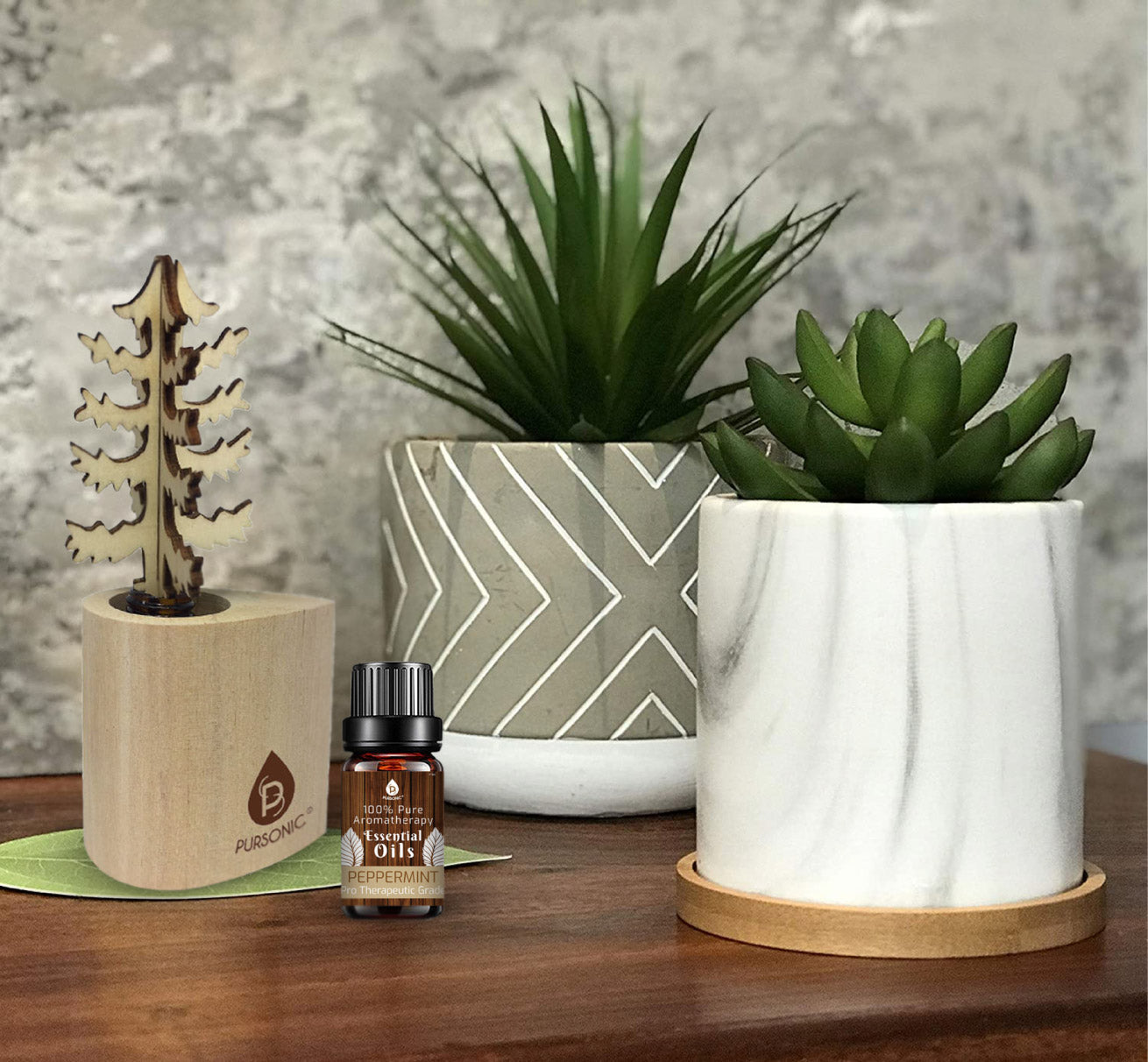 3D Wooden Standard Tree Reed Diffuser with Peppermint Essential Oil
