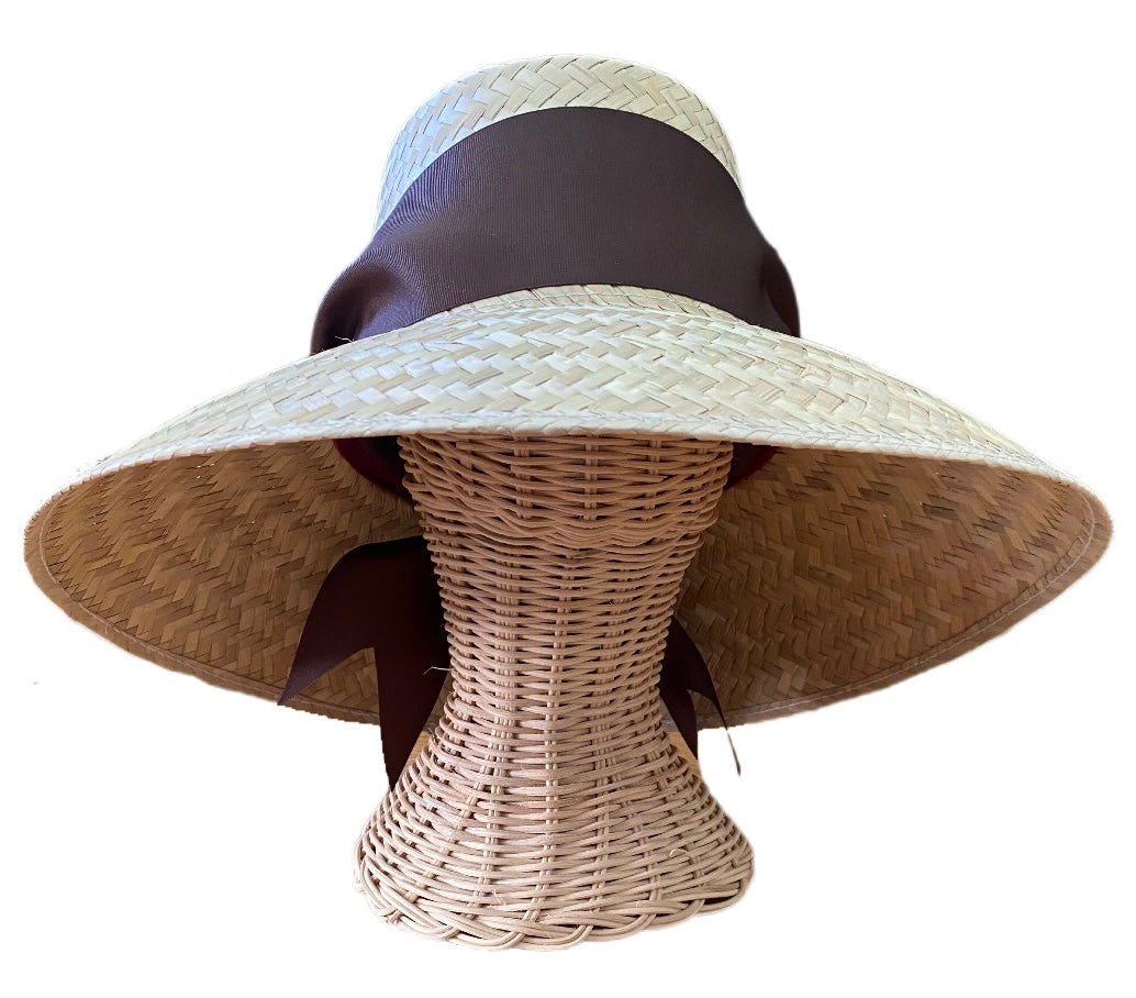 Sombrero para el sol Amaryllis - Cinta de grogrén marrón, ancha y corta
