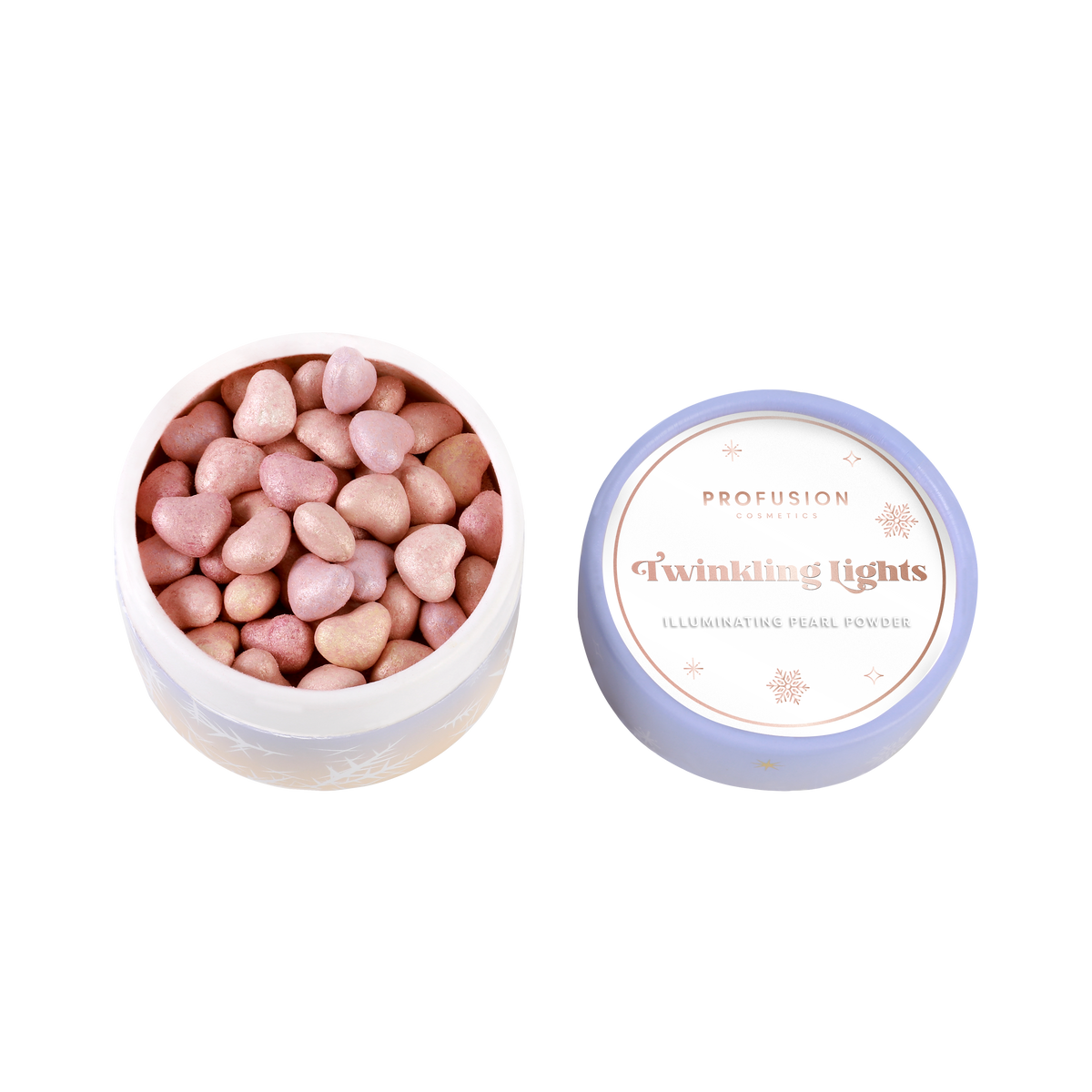 Polvos brillantes con efecto nieve escarchada | Set de borlas con luces centelleantes