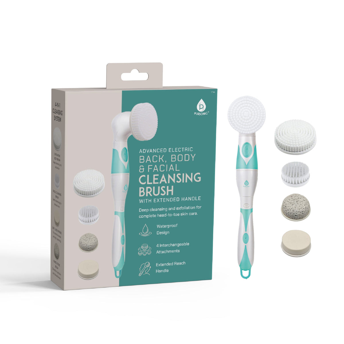Cepillo de limpieza facial y corporal avanzado con mango extendido