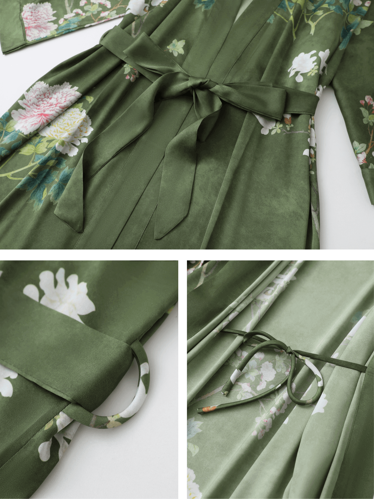 Bata kimono floral de oliva