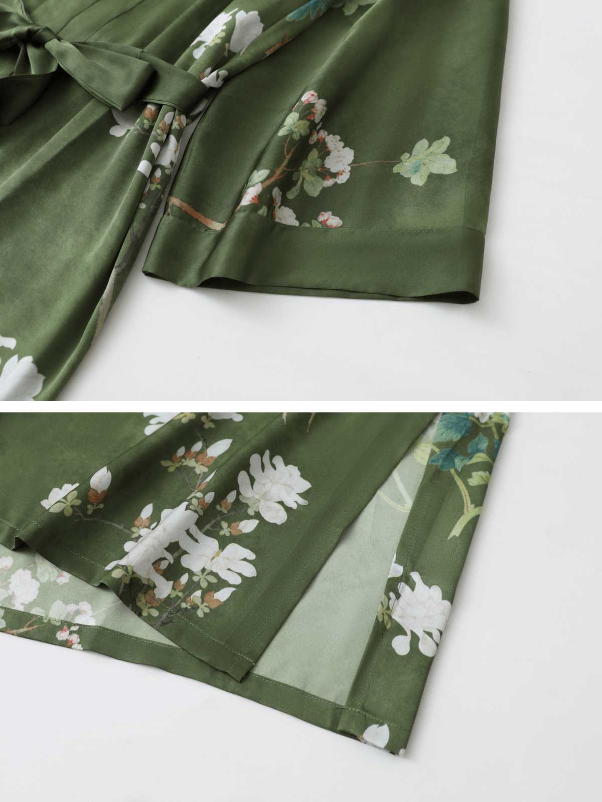 Bata kimono floral de oliva