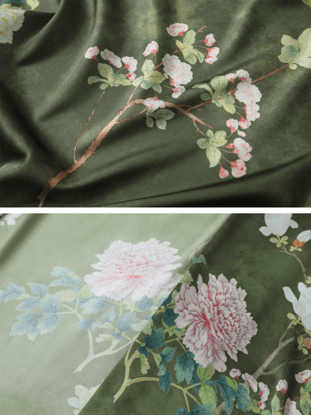 Bata kimono floral de oliva