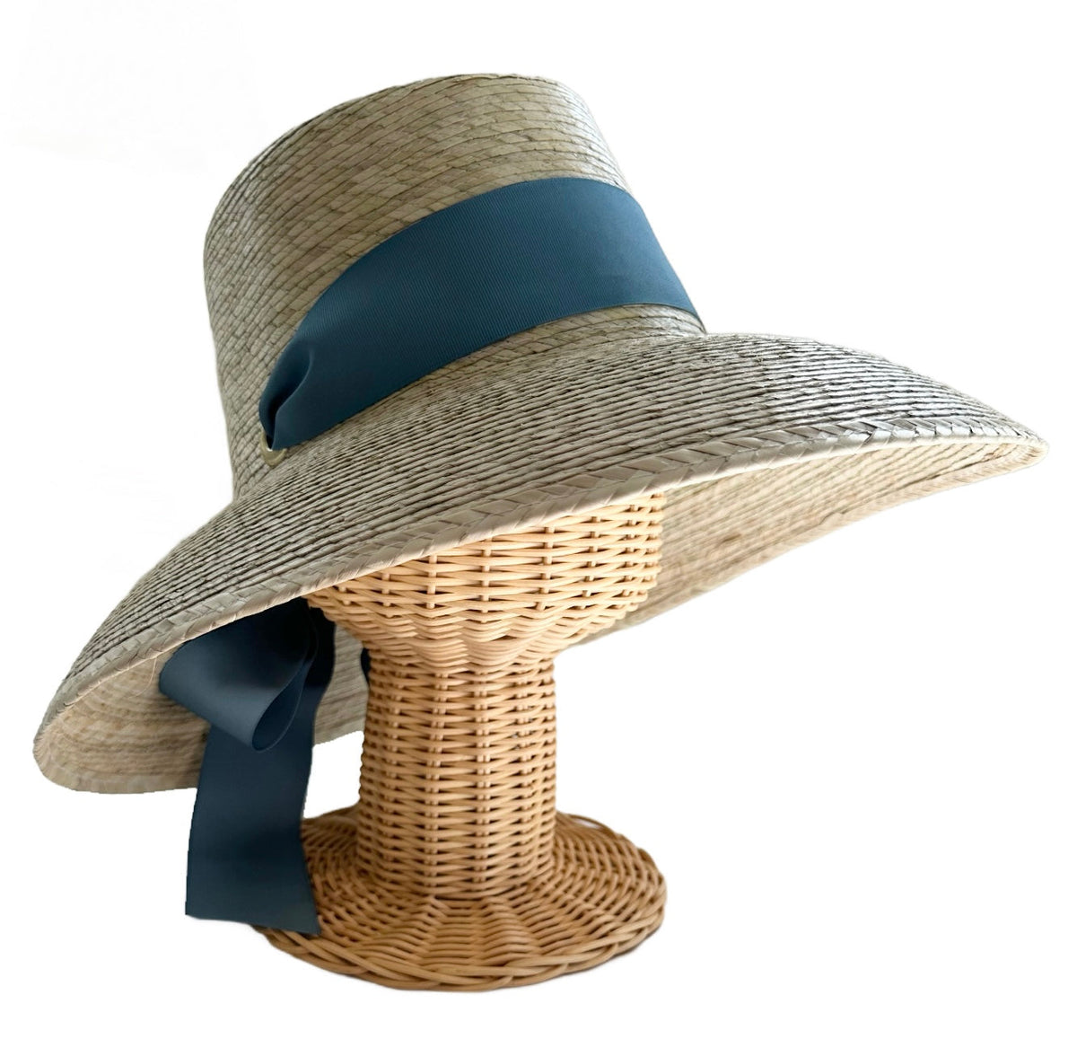 Conjunto de sombrero para el sol para mamá y yo - Flor silvestre y palmito - Cinta de grogrén azul francés