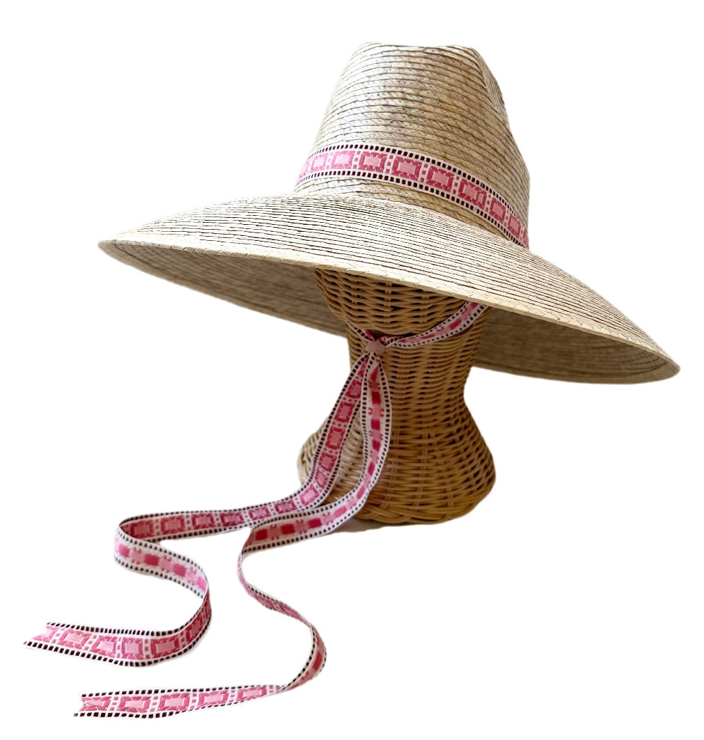 Hollyhock Sun Hat - Vintage Pink Geometric Ribbon - Rose Quartz Toggle
