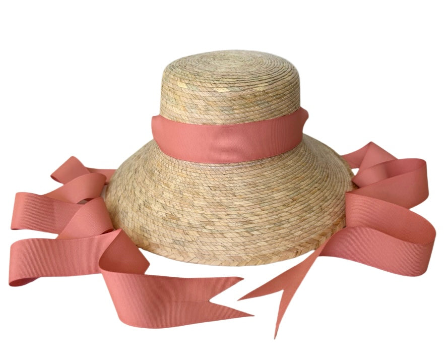 Palmetto Girl’s Hat - Long Coral Grosgrain Ribbon