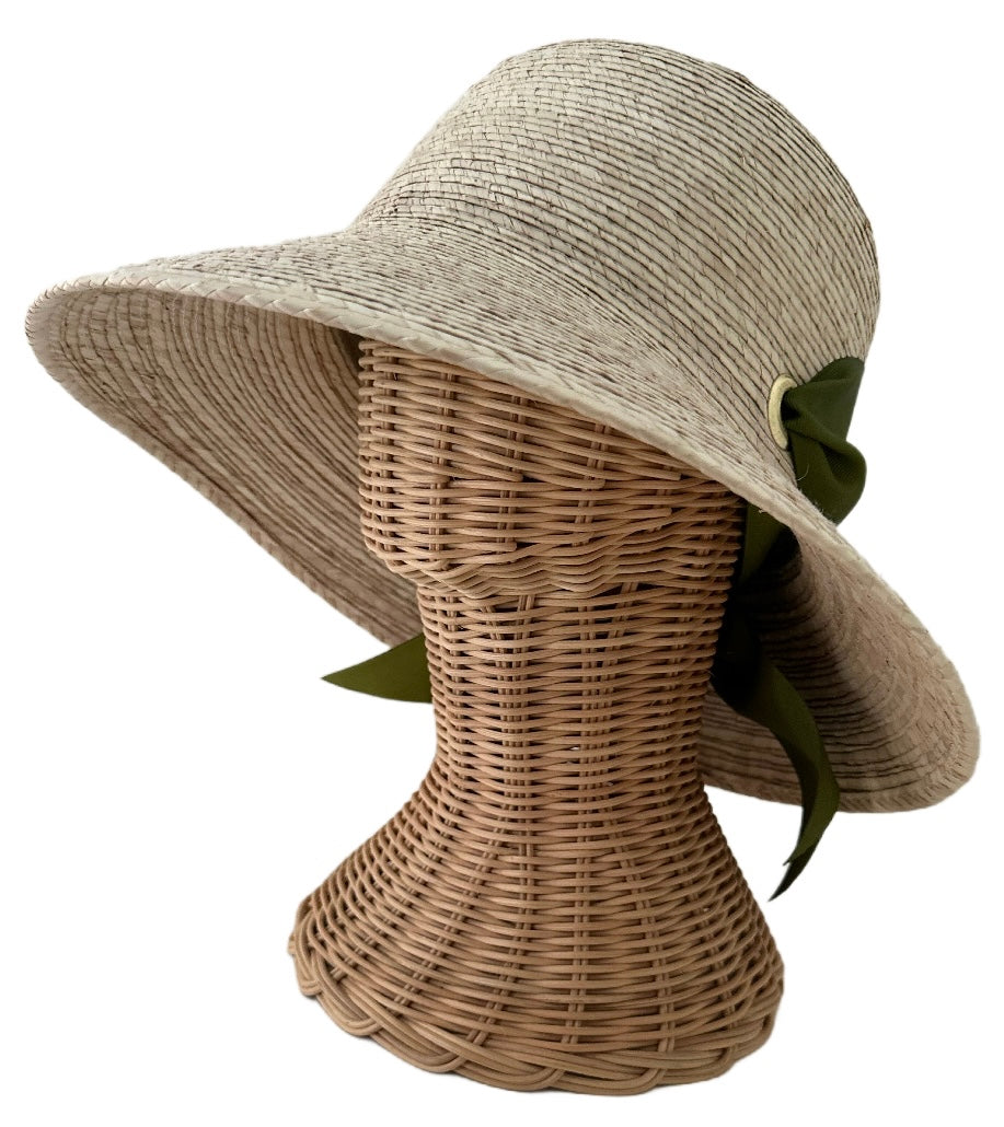 Sombrero de pescador Clematis - Cinta de grogrén ancha y corta verde oliva