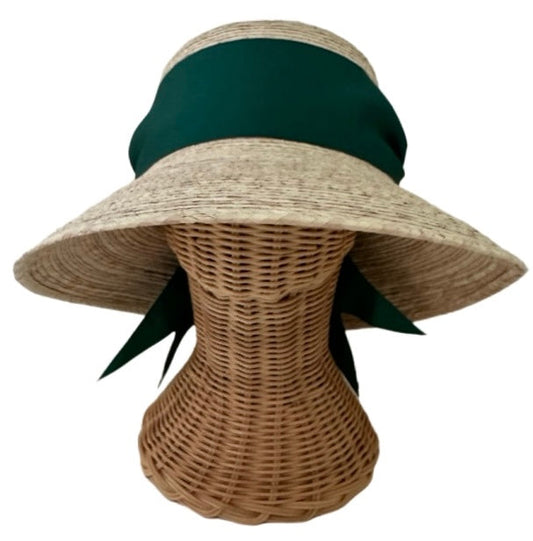Clematis Bucket Hat - Wide & Short Dark Green Grosgrain Ribbon