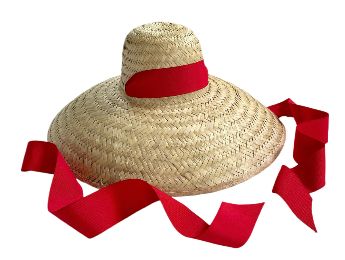 Sombrero para el sol con geranio - Cinta larga de grosgrain roja