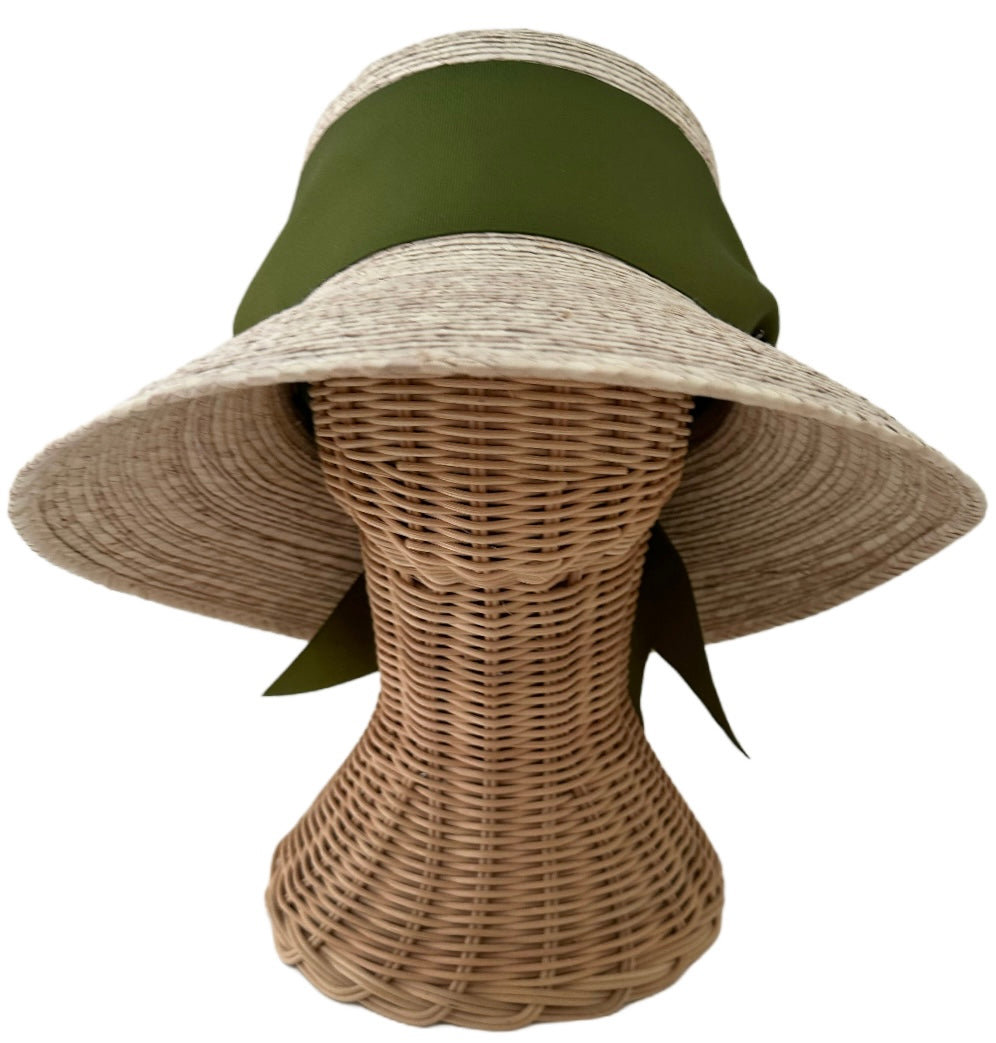 Sombrero de pescador Clematis - Cinta de grogrén ancha y corta verde oliva