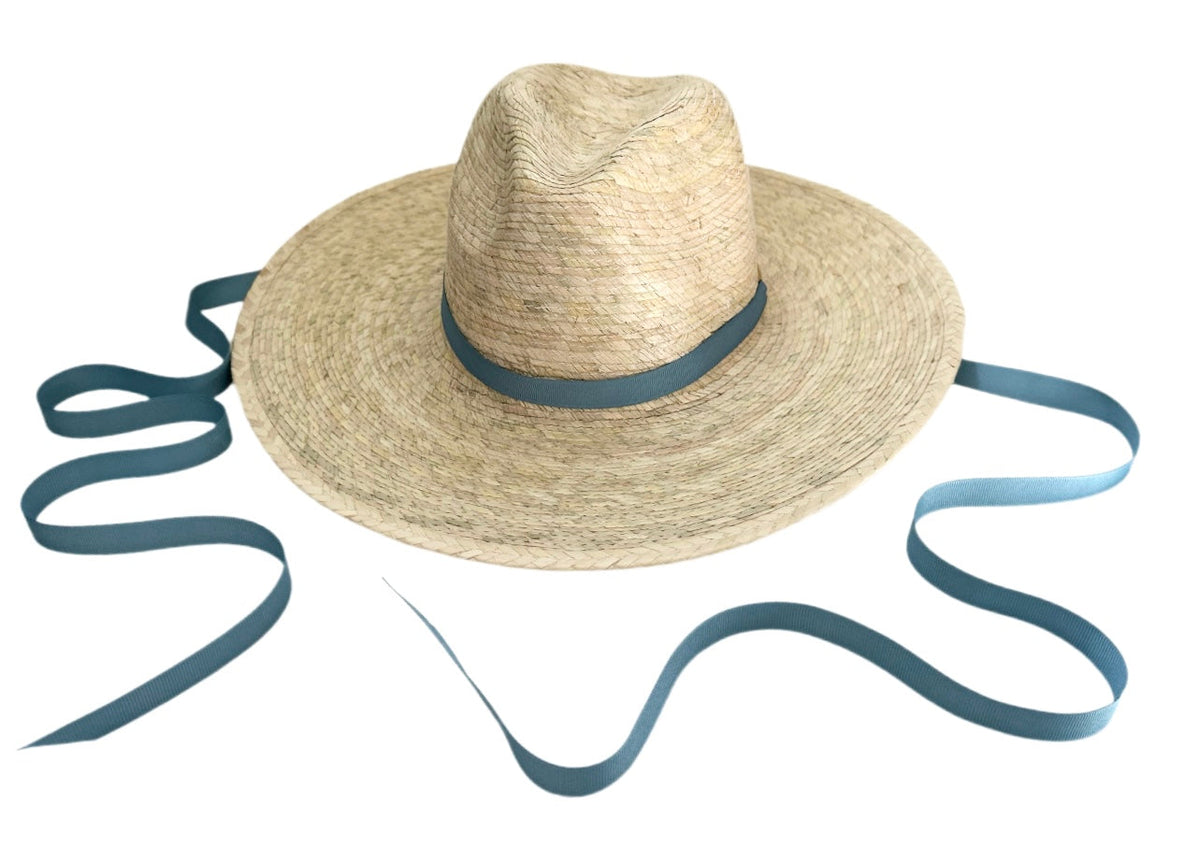 Sombrero para el sol Zinnia - Cinta de grogrén azul francesa larga y fina