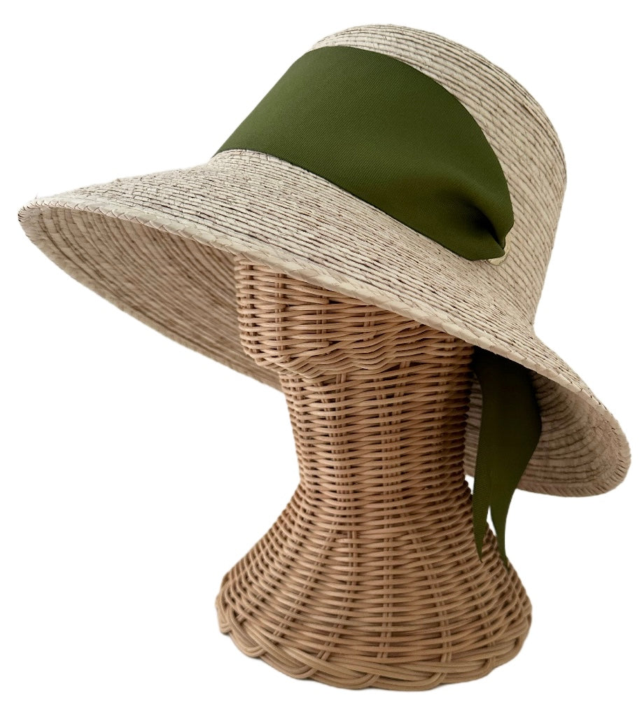 Sombrero de pescador Clematis - Cinta de grogrén ancha y corta verde oliva