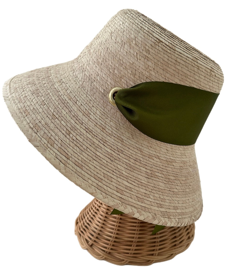 Sombrero de pescador Clematis - Cinta de grogrén ancha y corta verde oliva