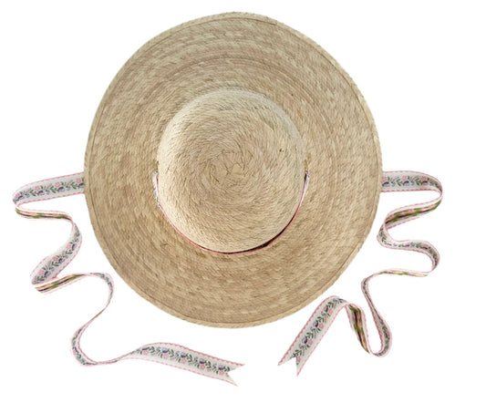 Buttercup Little Girl’s Hat - Vintage Sweet Pea Bouquet Ribbon