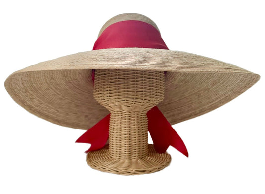 Daisy Sun Hat - Wide & Short Red Grosgrain Ribbon