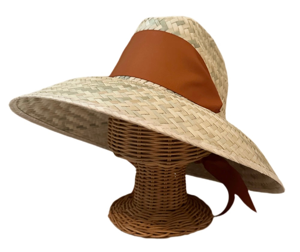 Sombrero para el sol Begonia - Cinta de grogrén ancha y corta en color naranja quemado/óxido