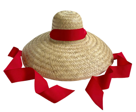 Geranium Sun Hat - Long Red Grosgrain Ribbon