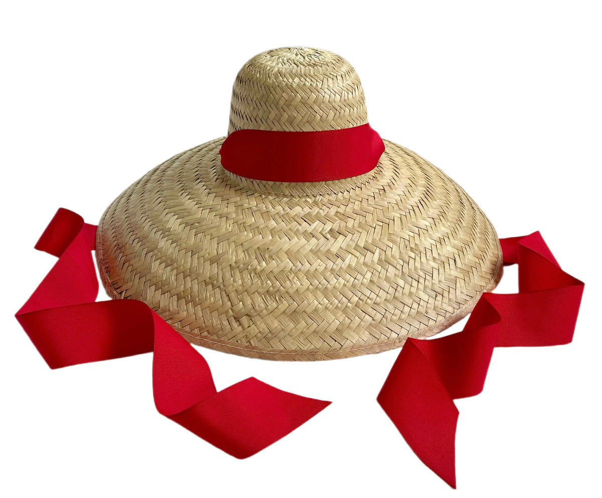 Sombrero para el sol con geranio - Cinta larga de grosgrain roja