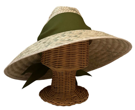 Begonia Sun Hat - Olive Green Wide & Short Grosgrain Ribbon