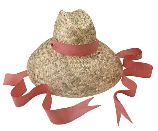 Begonia Sun Hat - Long Coral Grosgrain Ribbon