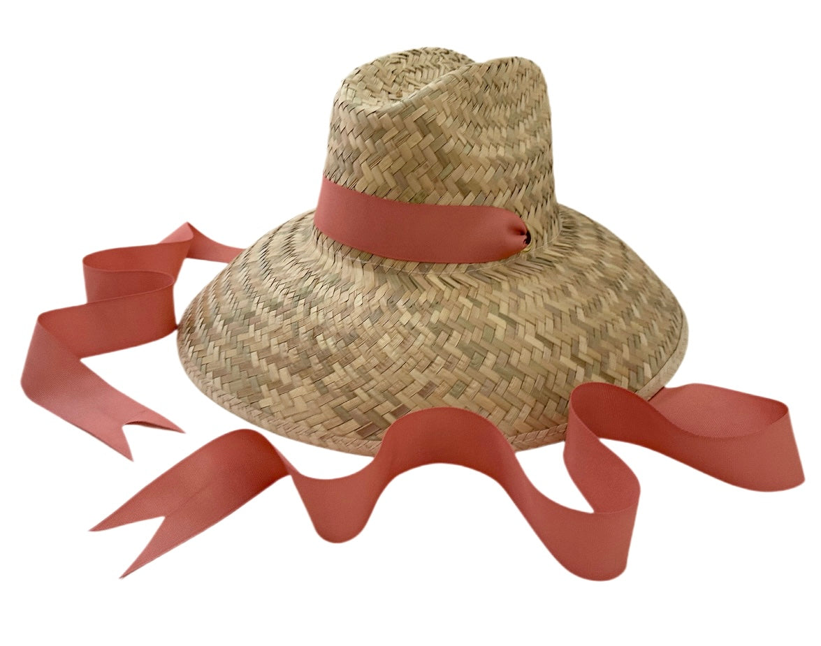 Begonia Sun Hat - Long Coral Grosgrain Ribbon