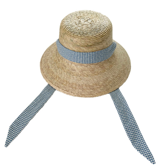 Palmetto Girl’s Hat - Vintage Gingham Textile Ribbon